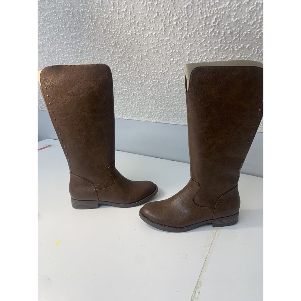 New Sophie Brown Riding Boots Beauty Style Bronze Beads Side Zip Stretch Size‎ 4